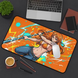 Anime Nami Desk Mat — Vibrant Orange Pirate Girl Mouse Pad for Gamers & Fans - Image 4